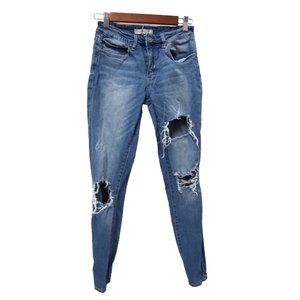 Kancan Womens Jeans 26 Skinny Distressed Ripped Medium Wash Low Rise